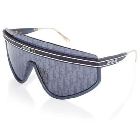 CHRISTIAN DIOR DIORCLUB M2U 31B8 MASK SILVER MIRROR BLUE DIOR lOGO SUNGLASSES. - Picture 1 of 17